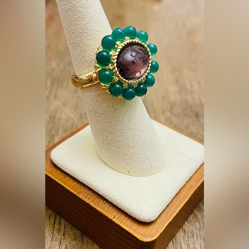 BEN AMUN 24kt Gold Plated Gemstone Cocktail Ring SZ 6